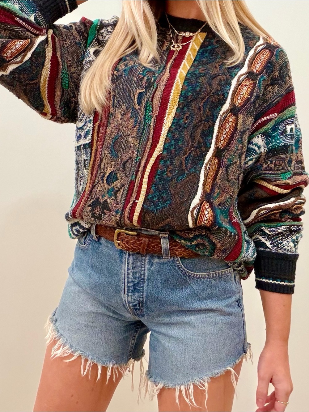 Vintage 90’s Coogi Style Textured Striped Patterned Crewneck Sweater